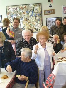 Aunt Ruth leading the gang at Uncle Harry's 90th BDAY Manny's Delicatessen.  What a great time.  Lots of memories. Sam Kreiter